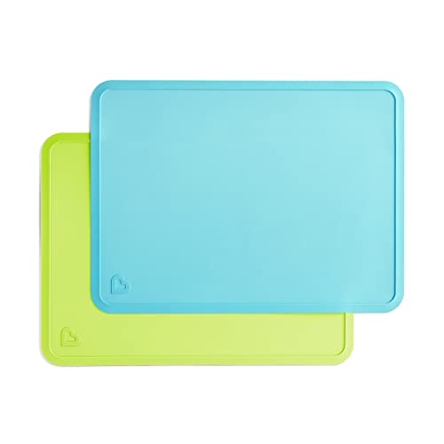 Munchkin Silicone Placemats for Kids, 2 Pack, Blue/Green