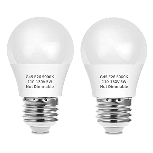 LEDERA LED Refrigerator Light Bulb, 40W Equivalent LED A15 Bulb, 5W Daylight 5000K E26 Mediun Base, Waterproof Appliance Bulb for Fridge Freezer Ceiling Fan, 500lm, Non-Dimmable, Pack of 2