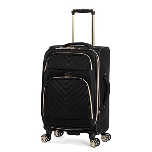 Kenneth Cole Reaction Women's Chelsea Luggage Chevron Softside 8-Wheel Spinner Expandable Suitcase Collection, Black, 20-Inch Carry On
