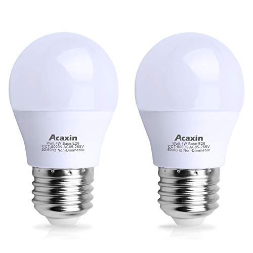 Acaxin LED Refrigerator Light Bulb 4W 40Watt Equivalent, Waterproof Frigidaire Freezer LED Light Bulb IP54, 120V E26 Daylight White 5000K 400 Lumen, Energy Saving A15 Appliance Fridge Bulbs, 2 Pack