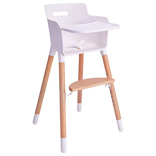 Baby High Chair, Wooden High Chair with Removable Tray and Adjustable Legs for Baby/Infants/Toddlers