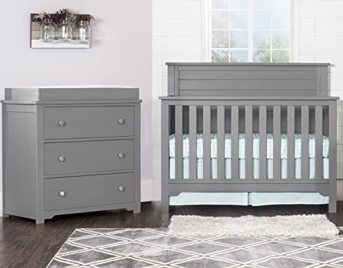 Forever Eclectic Farmhouse 3-Piece Nursery Set with 4-in-1 Convertible Crib, 3-Drawer Dresser, and Changing Table Topper by Child Craft (Brushed Pebble)