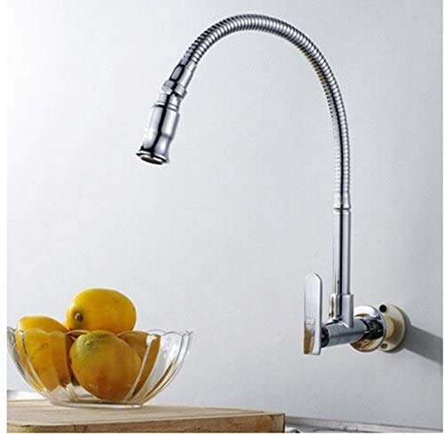 Kitchen Sink Faucet Wall Mounted Flexible Rotatable Single Lever Stainless Steel Kitchen Tap Ktichen Faucet Chrome Finished