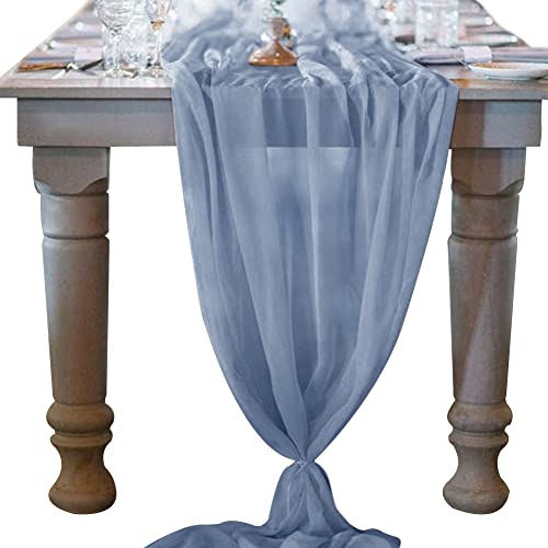 Socomi 10ft Dusty Blue Chiffon Table Runner 29x120 Inches Wedding Runner Sheer Bridal Shower Christmas Decorations
