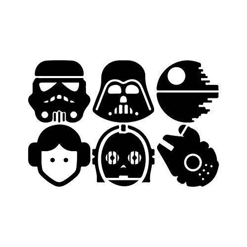 Set of 6 Vinyl Wall Art Decals - Star Wars Inspired Characters - 4.2