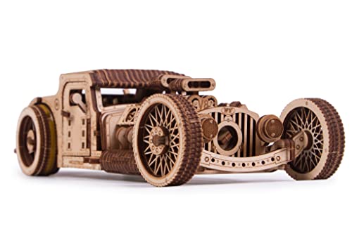 Wood Trick Hot Rod Wooden Model Car Kit to Build - Rides up to 32 feet - Detailed - 3D Wooden Puzzles for Adults and Kids to Build - Engineering DIY Mechanical Wooden Models for Adults