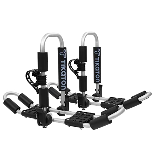 Kayak Roof Rack for 2 Kayaks, Tikaton Foldable Kayak Car Rack with 4pcs Straps, Double Kayak Carrier for Canoe, SUP, Kayaks, Surfboard and Ski Board, Kayak Rack on Car, SUV and Truck Crossbar