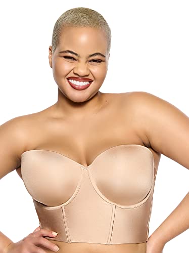 Felina | Body Veil Longline Strapless Bra | Seamless | Contour | Adjustable (36DD, Warm Neutral)