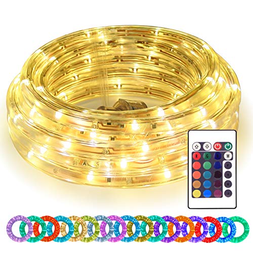 Areful 16ft LED Rope Lights, RGBWW Color Changing Strip Lights with Remote, Flexible and Connectable Durable Tube, Waterproof for Indoor Outdoor Use, 17 Colors and 6 Modes