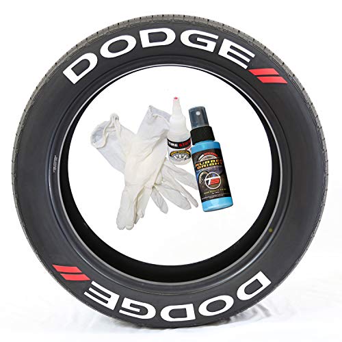 Tire Stickers Dodge // Tire Lettering Kit - Genuine USA Made DIY Permanent Tire Lettering with Glue & 2oz Touch-Up Cleaner / 19-21 Inch Wheels / 1.25 Inches/White / 8 Pack