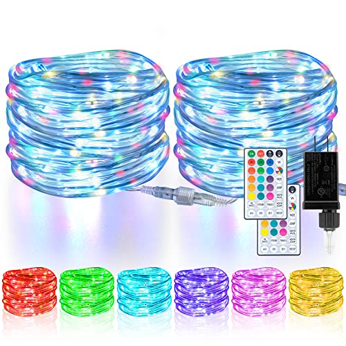 HAHOME Outdoor Rope Lights Waterproof, 18 Colors Changing LED Rope Lights 80ft, Connectable Up to 200ft Plug in Fairy Lights with 2 Remote for Patio Wedding Halloween Christmas Decoration