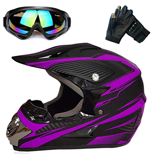 Motorcycle Helmet, Powersports Motorcycle Man Woman Adult ATV MX Helmet, DOT Certification Standard, Four Seasons (Small, Purple)