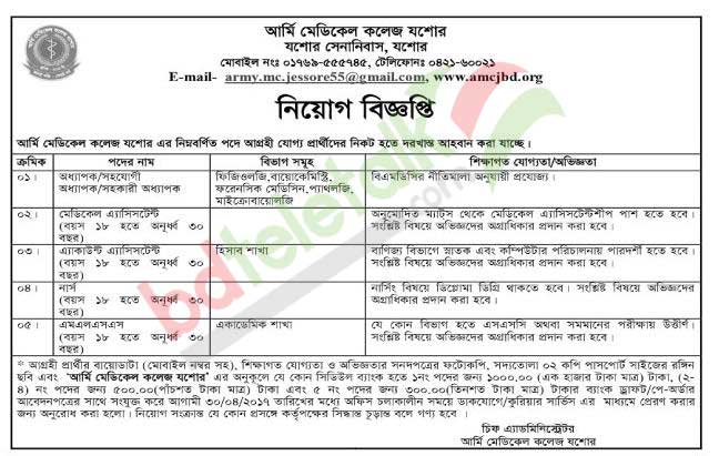Jessore Army Medical College Job Circular 2021 | www amcjbd org