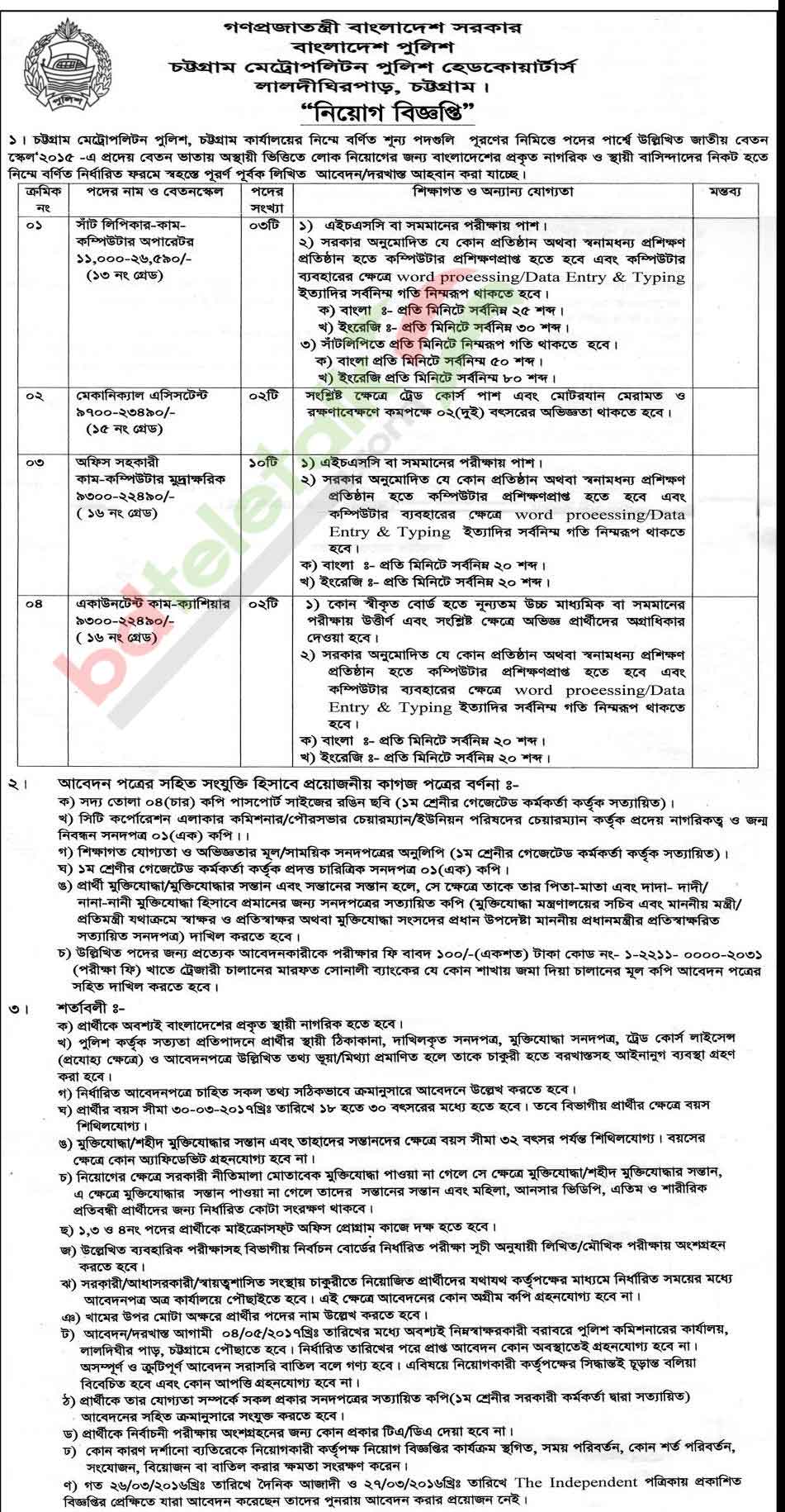 Chittagong Metro Police Headquarters Job Circular 2021