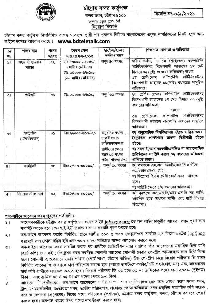 Chittagong Port Authority Job Circular 2021