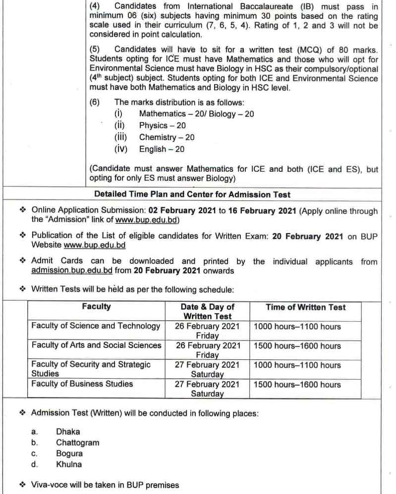 BUP Admission Result, Admit Card 2020-21