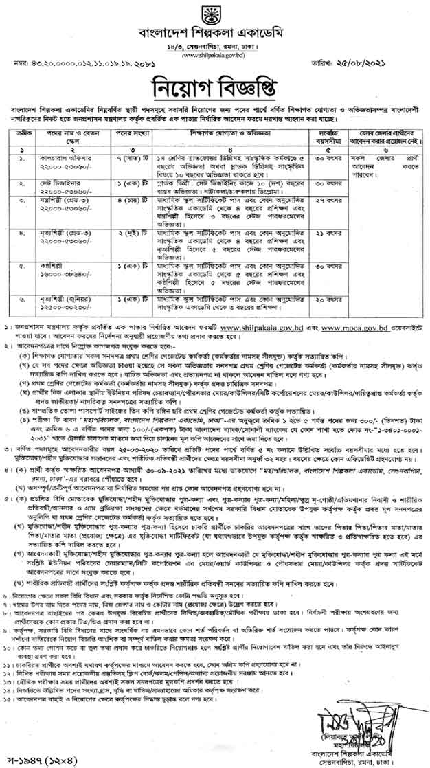 Bangladesh Shilpakala Academy Job Circular