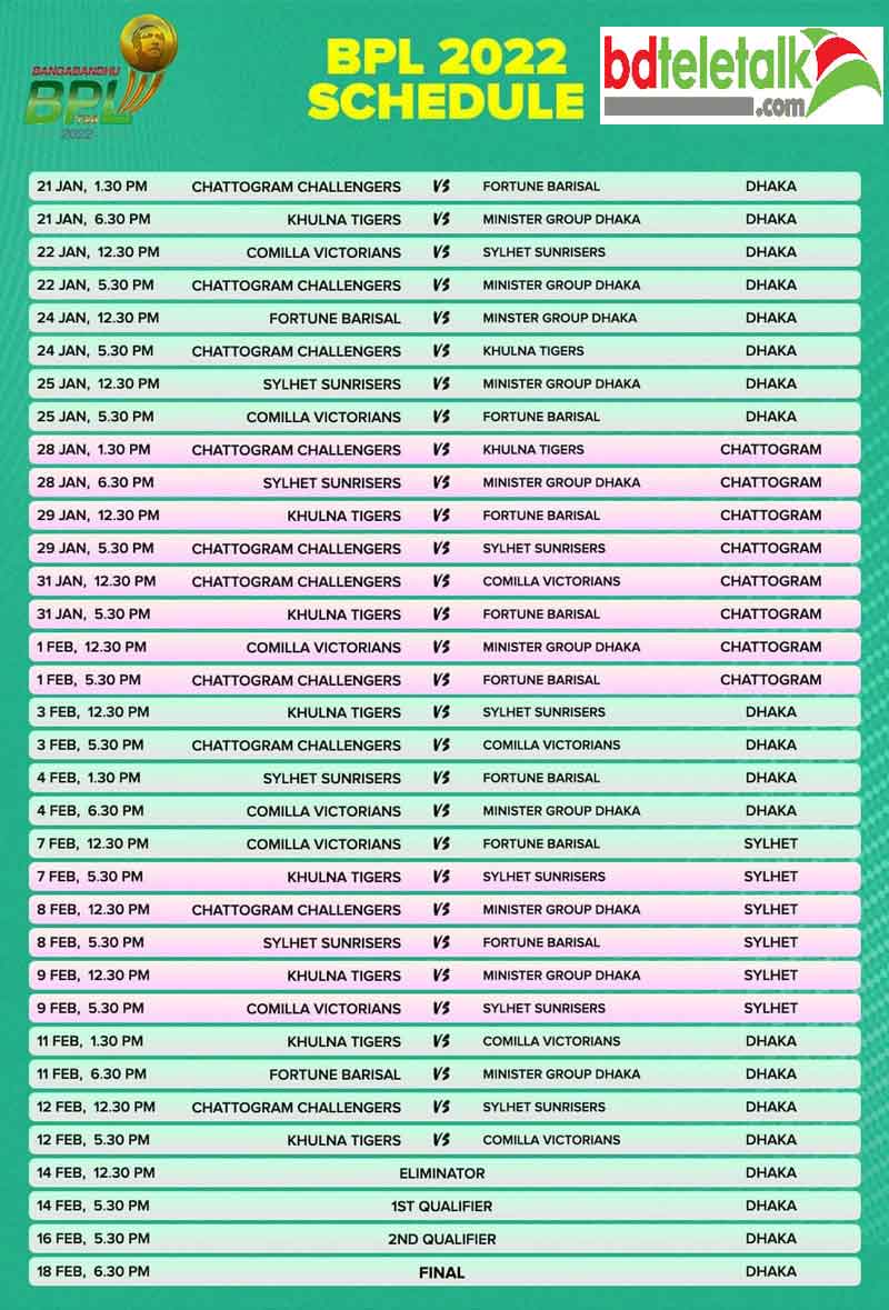 Bpl 2022 schedule bangladesh